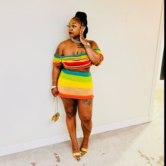 Rainbow Crotchet Off Shoulder Skirt Set🌈 - Picture 3 of 7